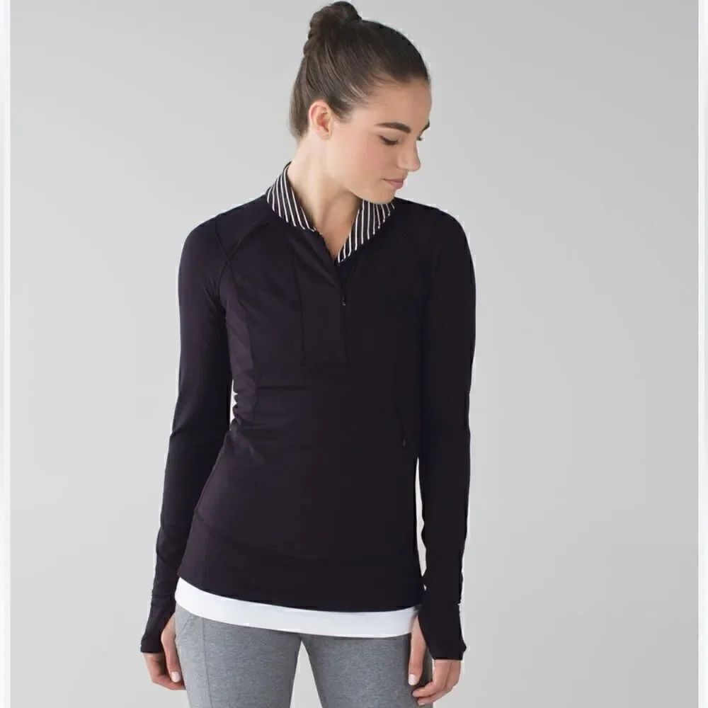 Lululemon Athletica Think Fast Black Half Zip Pullover | SZ 6